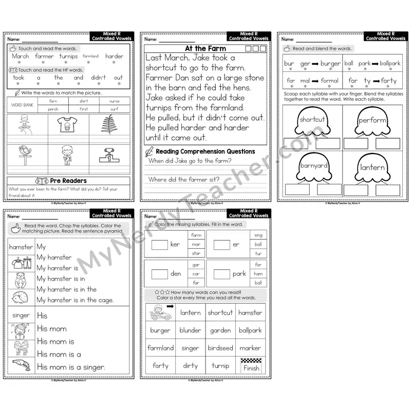 Mixed R-Controlled Vowels Decodable Passages — Multisyllabic Set 1