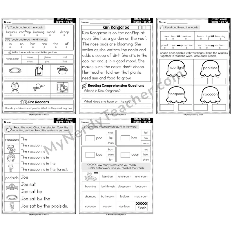 Vowel Teams oo, u Decodable Passages — Multisyllabic Words
