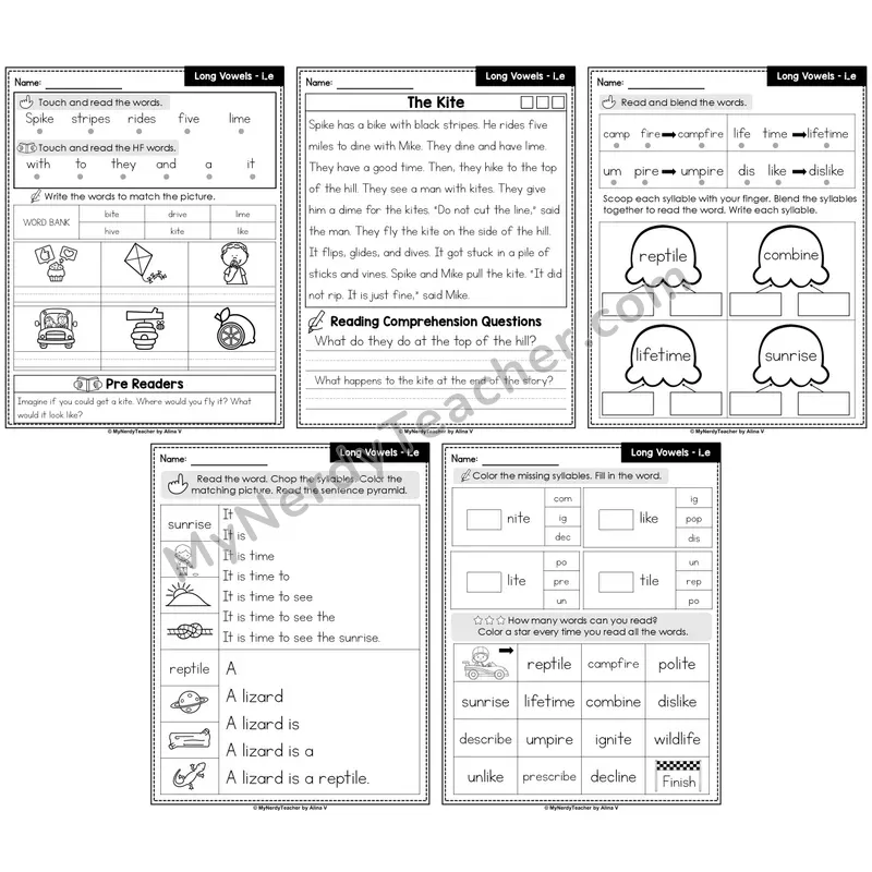 Long Vowel i_e (Silent E) Decodable Passages — Multisyllabic Words (Editable)