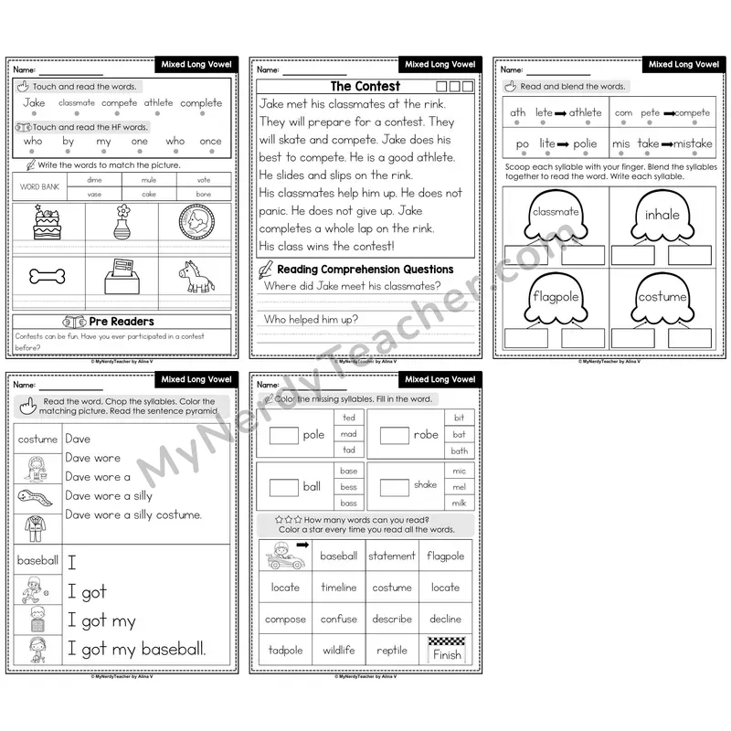 Mixed Long Vowels Decodable Passages — Multisyllabic Words Set 2