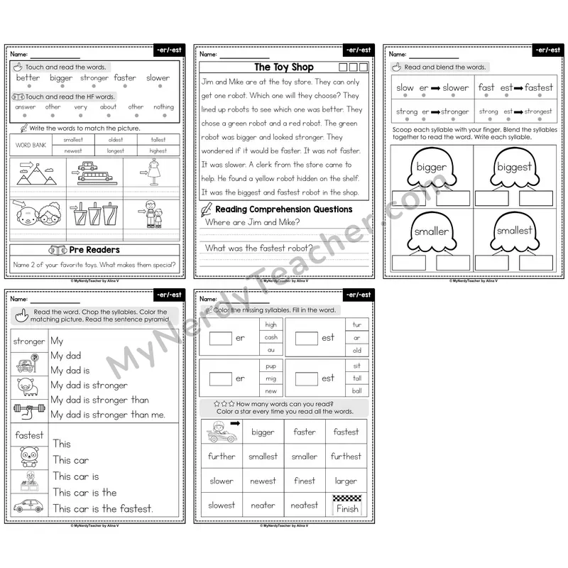Suffixes -er, -est Decodable Passages — Multisyllabic Words