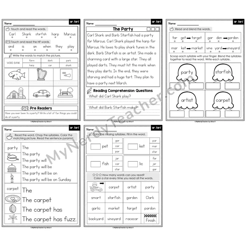 R-Controlled Vowel ar Decodable Passages — Multisyllabic Words
