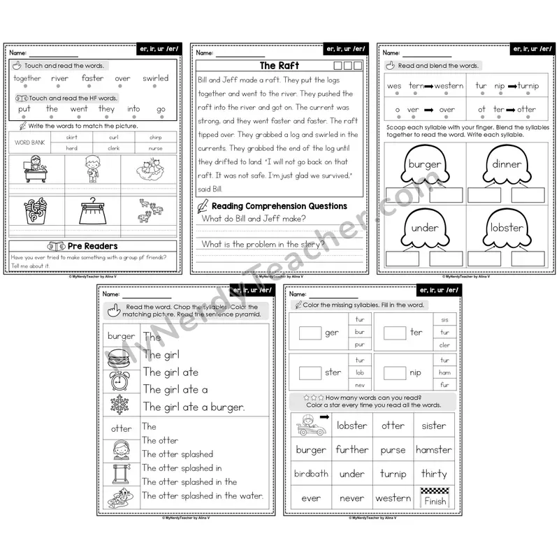 R-Controlled Vowels er, ir, ur Decodable Passages — Multisyllabic Words (Editable)