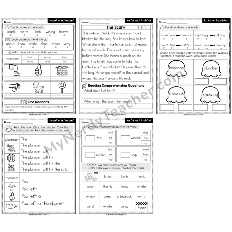 Silent Letters kn, wr, mb Decodable Passages — Multisyllabic Words