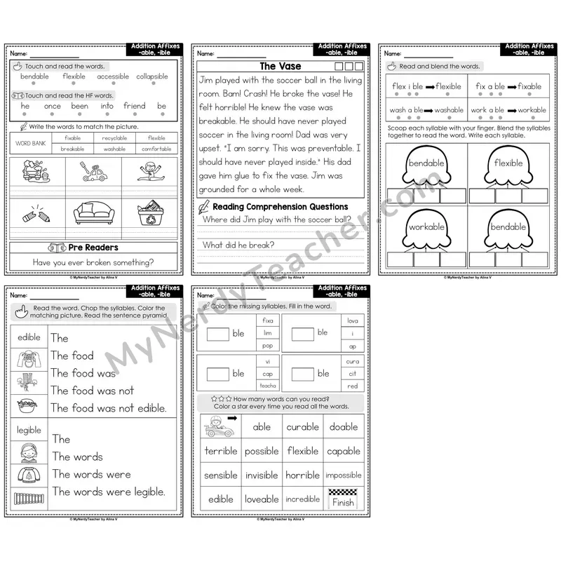 Suffixes -able, -ible Decodable Passages — Multisyllabic Words