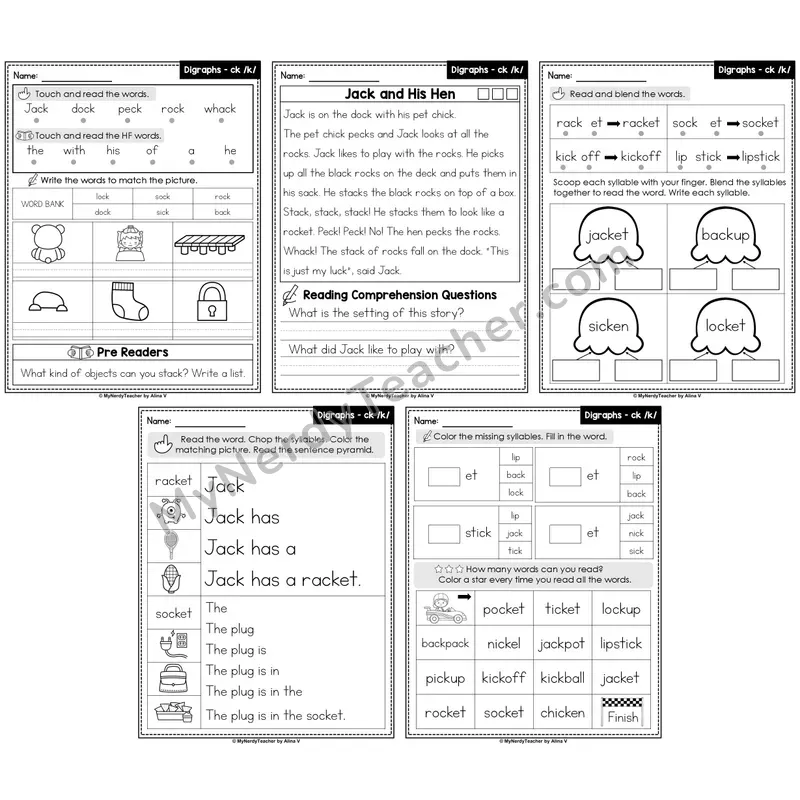 Digraph ck Decodable Passages — Multisyllabic Word Practice (Editable)