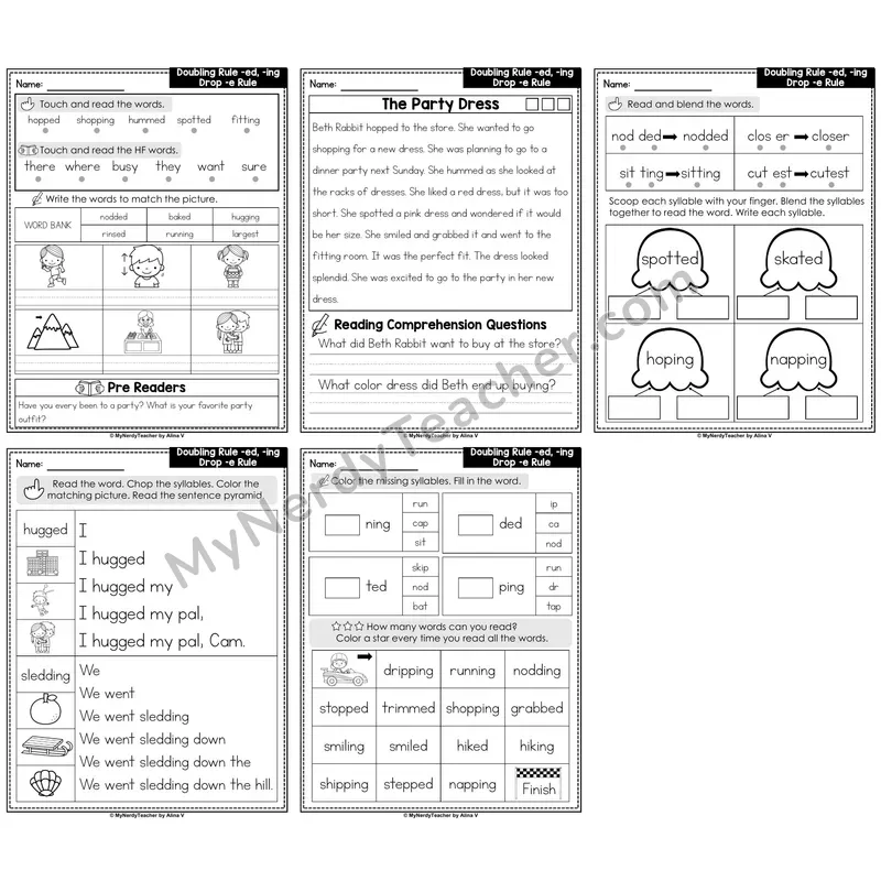 Doubling Rule & Drop-e Rule Decodable Passages — -ed, -ing