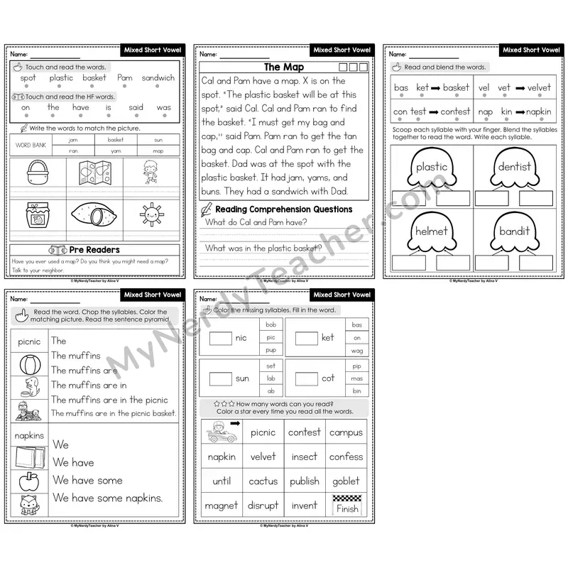 Mixed Short Vowels Decodable Passages — Multisyllabic Words Set 1