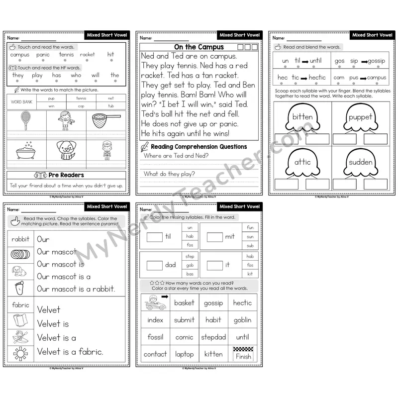 Mixed Short Vowels Decodable Passages — Multisyllabic Words Set 4