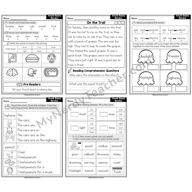 Vowel Teams Review Decodable Passages — Multisyllabic Words Set 1