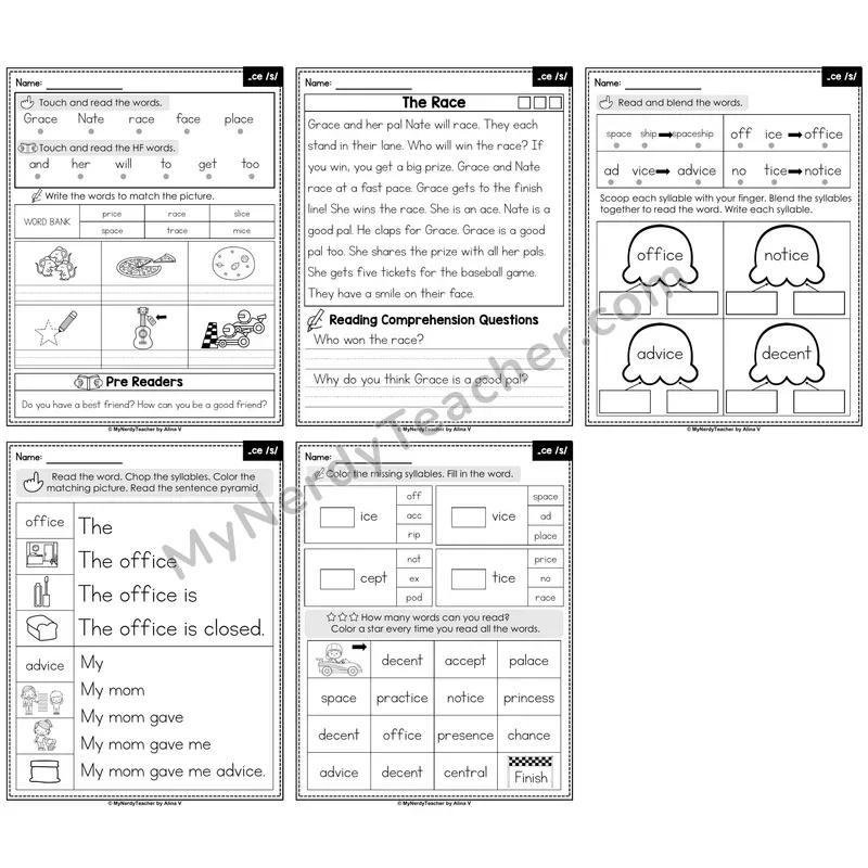 Soft C _ce Decodable Passages — Multisyllabic Word Practice
