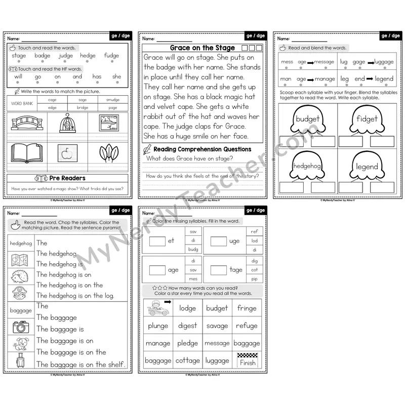 Soft G ge & dge Decodable Passages — Multisyllabic Word Practice