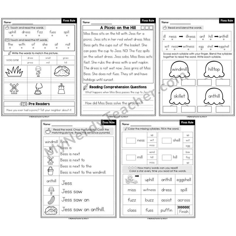 Floss Rule Decodable Passages — Multisyllabic Word Practice (Editable)