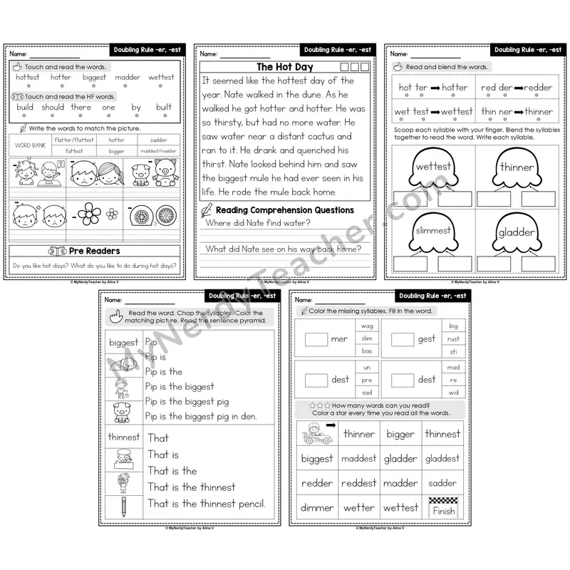 Doubling Rule Decodable Passages — Adding -er, -est (Editable)