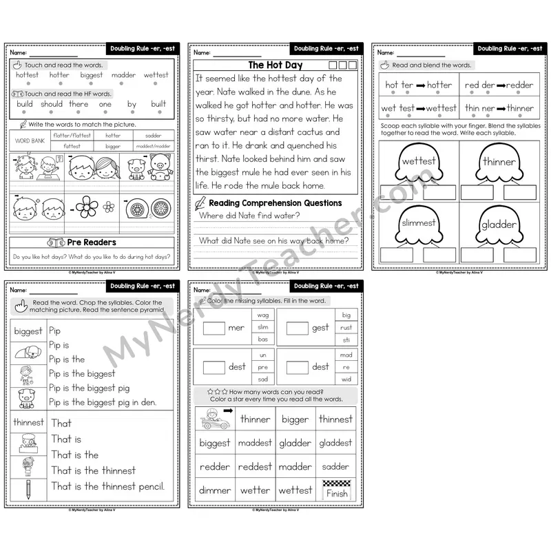 Doubling Rule Decodable Passages — Adding -er, -est
