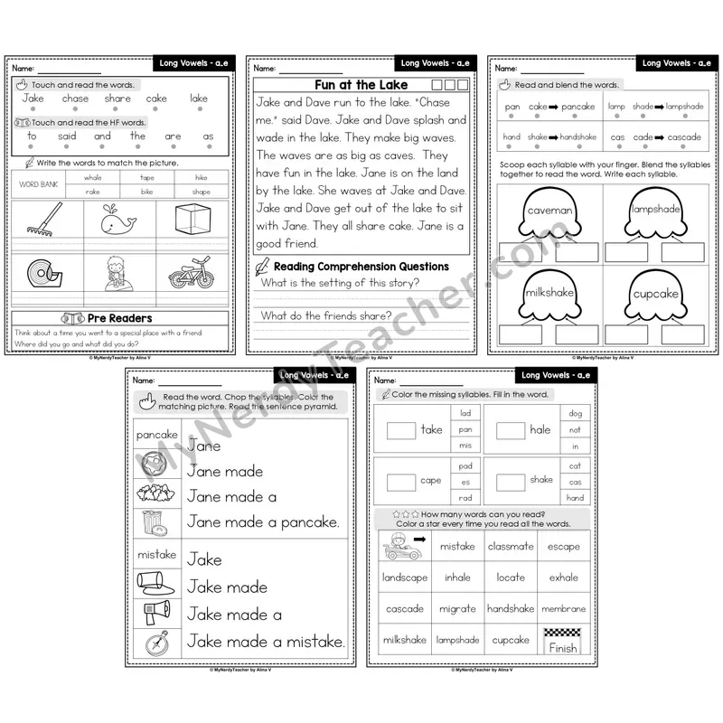 Long Vowel a_e (Silent E) Decodable Passages — Multisyllabic Words (Editable)