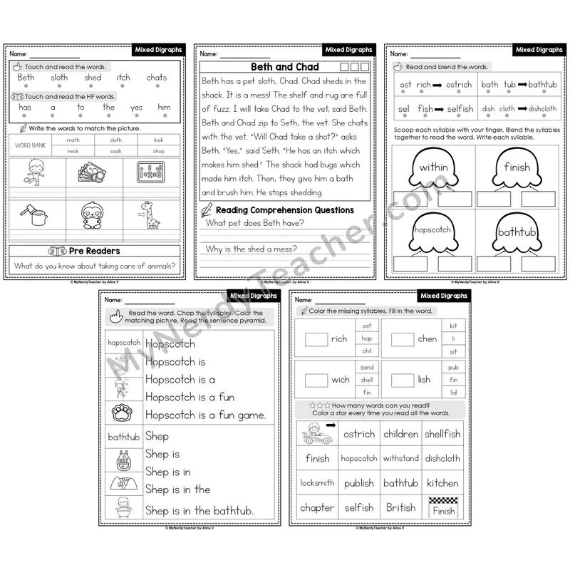 Mixed Digraphs Decodable Passages — Multisyllabic Words Set 2 (Editable)