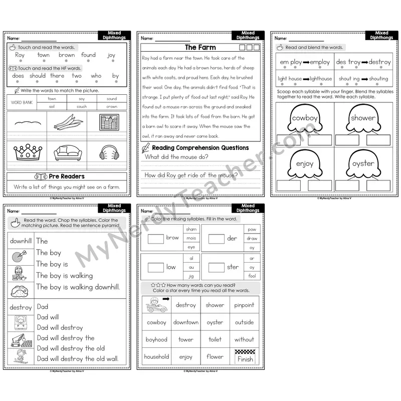 Mixed Diphthongs Decodable Passages — Multisyllabic Words Set 2