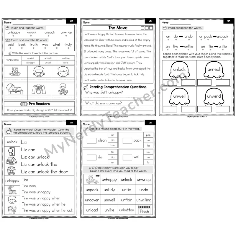 Prefix un- Decodable Passages — Multisyllabic Word Practice