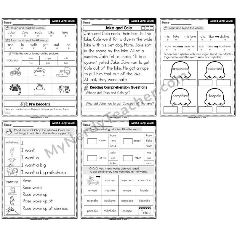 Mixed Long Vowels Decodable Passages — Multisyllabic Words Set 1