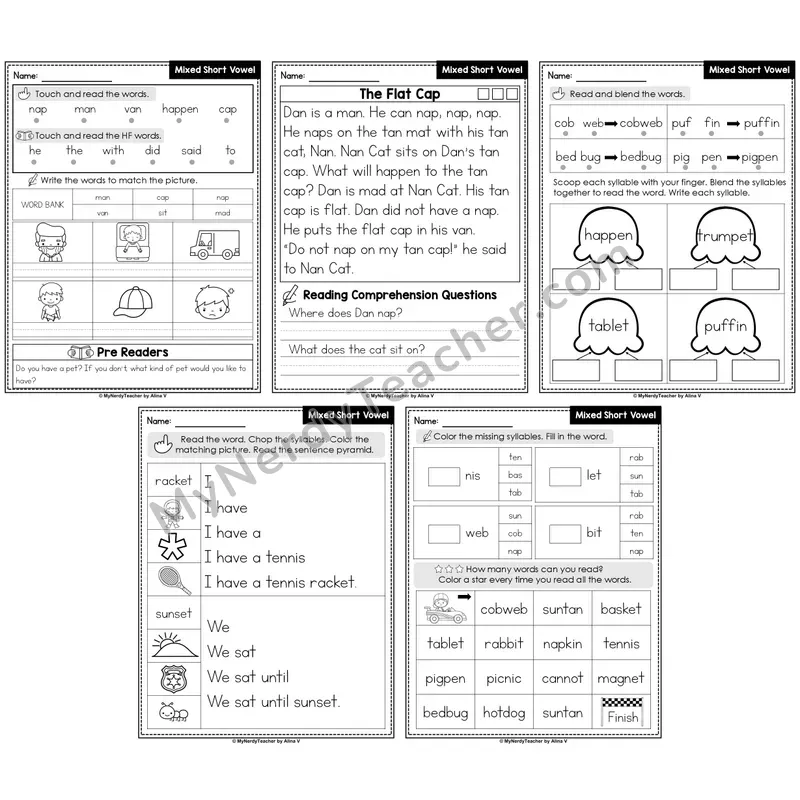 Mixed Short Vowels Decodable Passages — Multisyllabic Words Set 2 (Editable)