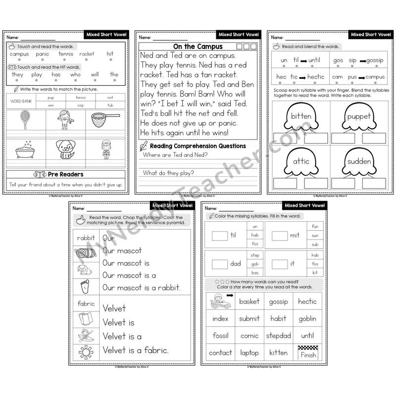 Mixed Short Vowels Decodable Passages — Multisyllabic Words Set 4 (Editable)