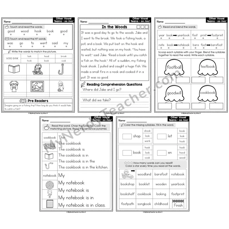 Vowel Team oo (/oo/) Decodable Passages — Multisyllabic Words (Editable)