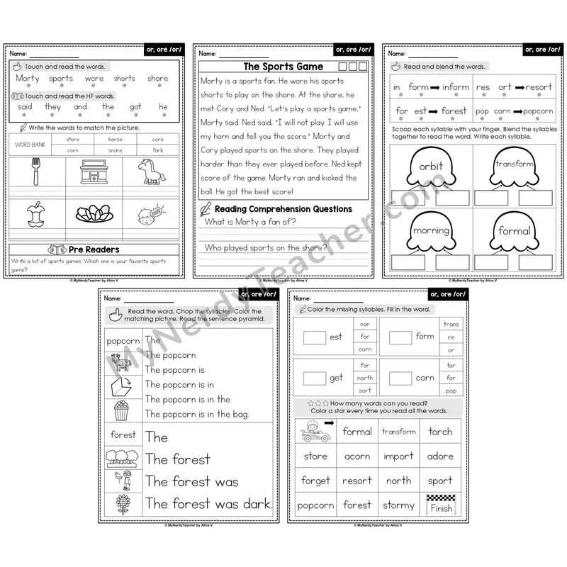 R-Controlled or, ore Decodable Passages — Multisyllabic Words (Editable)