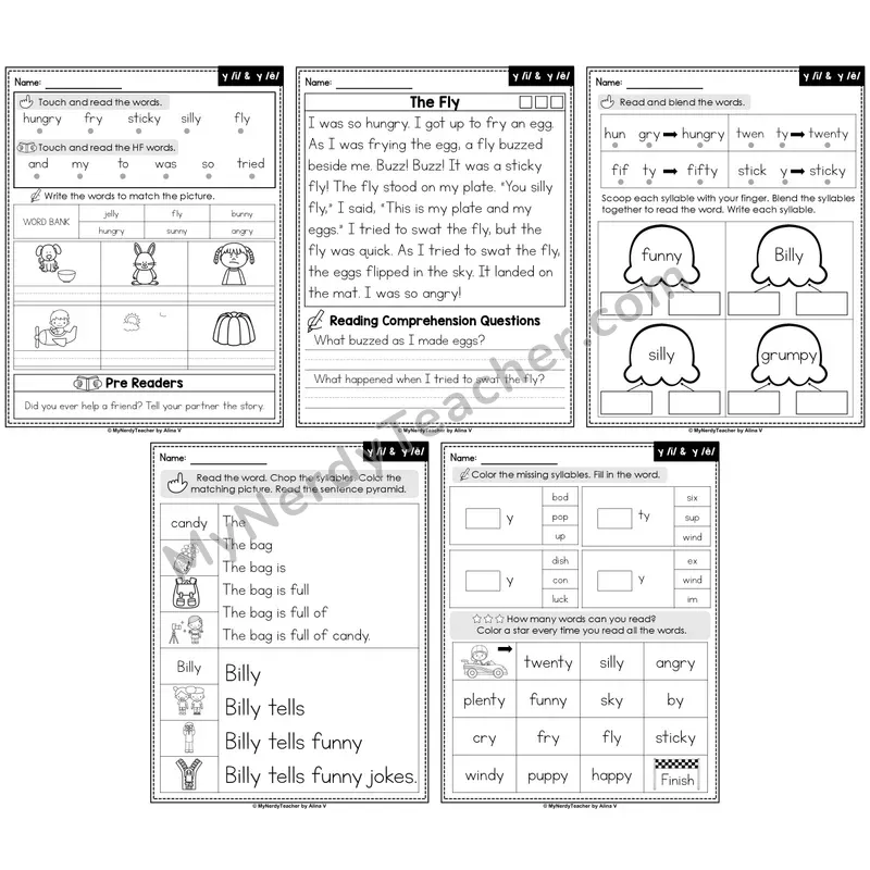 y as Long i and Long e Decodable Passages — Multisyllabic Words (Editable)