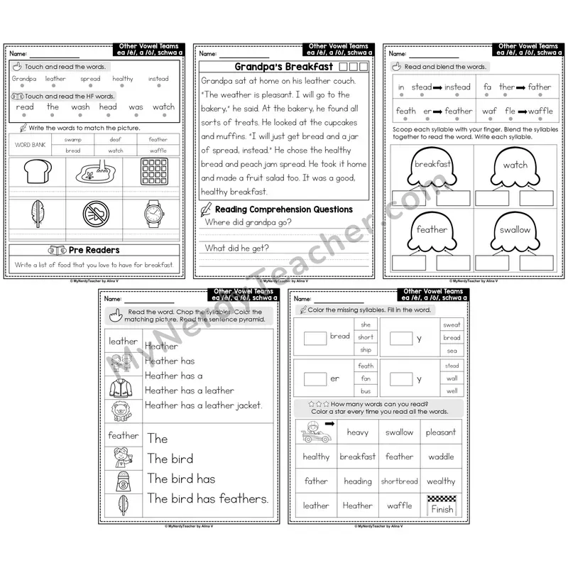 Other Vowel Teams ea, a, schwa Decodable Passages — Multisyllabic Words (Editable)