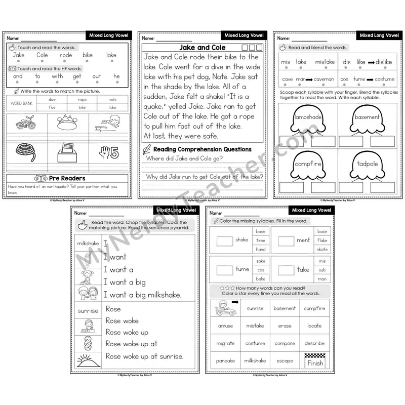 Mixed Long Vowels Decodable Passages — Multisyllabic Words Set 1 (Editable)