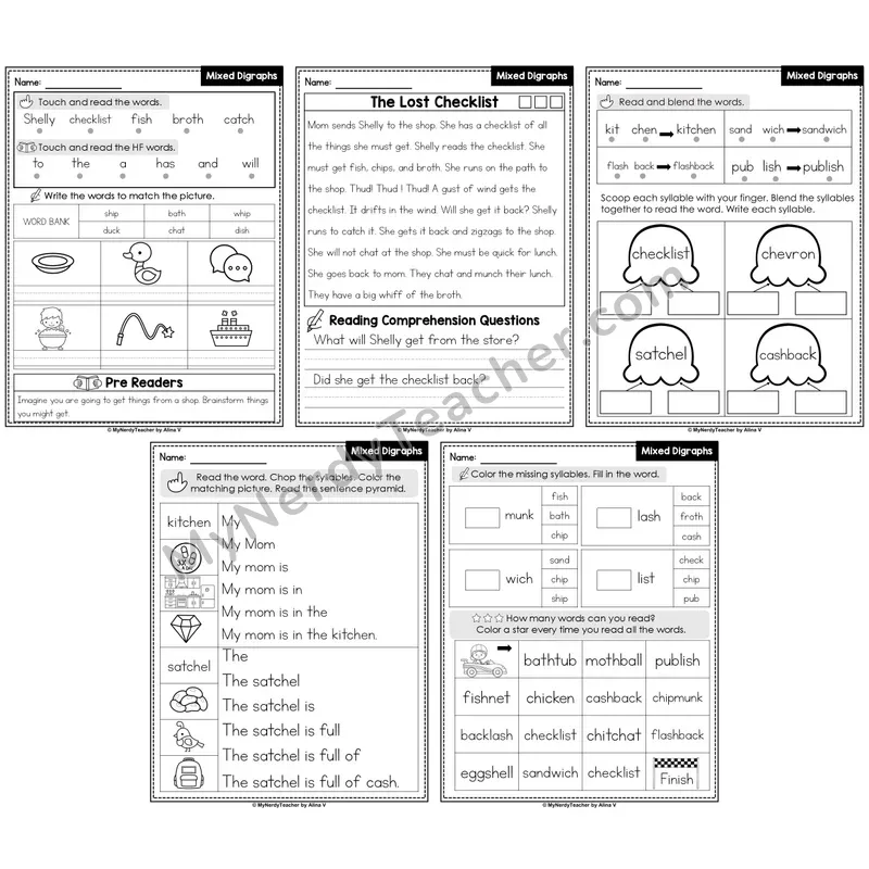 Mixed Digraphs Decodable Passages — Multisyllabic Words Set 1 (Editable)