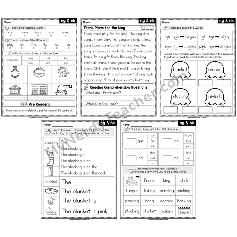 Digraphs ng & nk Decodable Passages — Multisyllabic Word Practice (Editable)