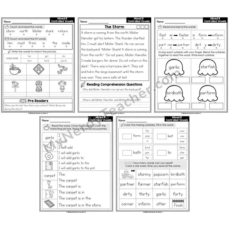 Mixed R-Controlled Vowels Decodable Passages — Multisyllabic Set 2 (Editable)