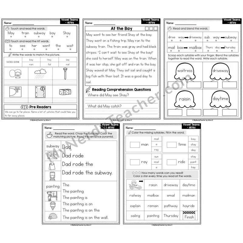 Vowel Teams ai, ay Decodable Passages — Multisyllabic Word Practice (Editable)