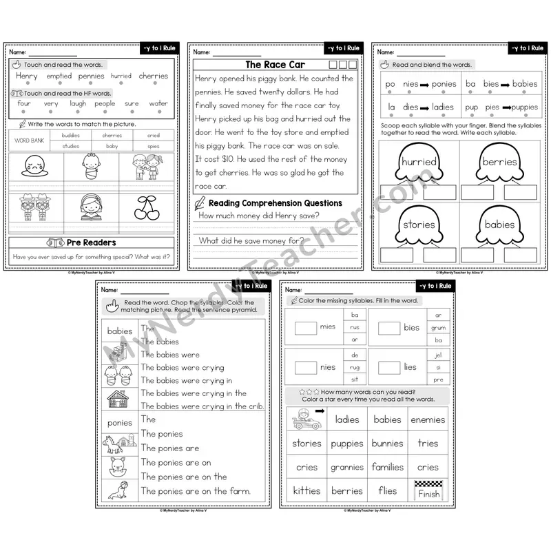 Change y to i Rule Decodable Passages — Multisyllabic Words (Editable)