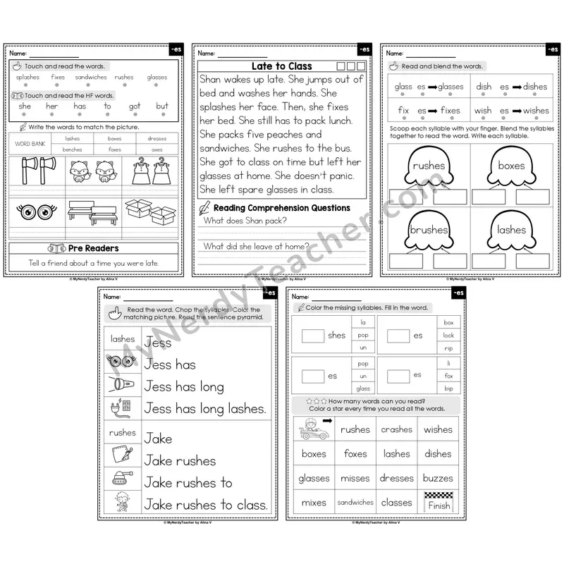 Suffix -es Decodable Passages — Reading Longer Words (Editable)