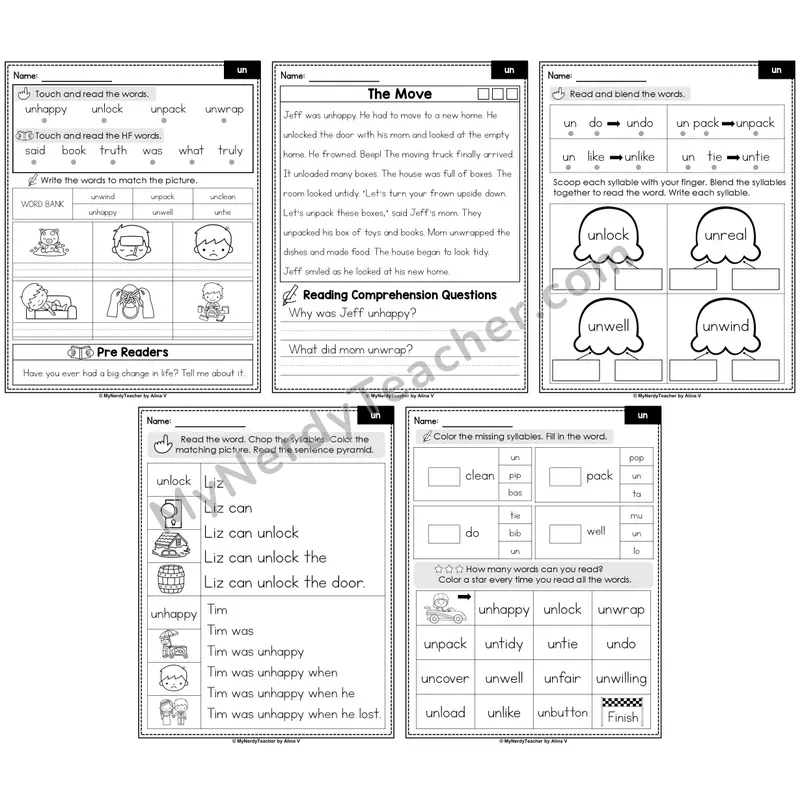 Prefix un- Decodable Passages — Multisyllabic Word Practice (Editable)