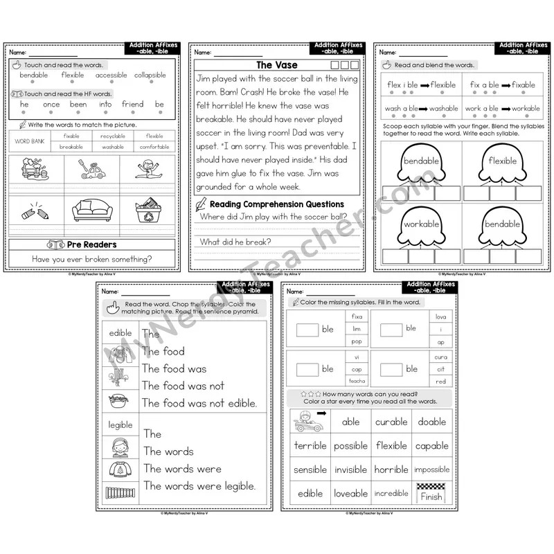 Suffixes -able, -ible Decodable Passages — Multisyllabic Words (Editable)