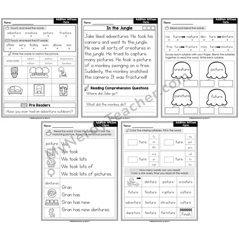 Suffix -ture Decodable Passages — Multisyllabic Word Practice (Editable)