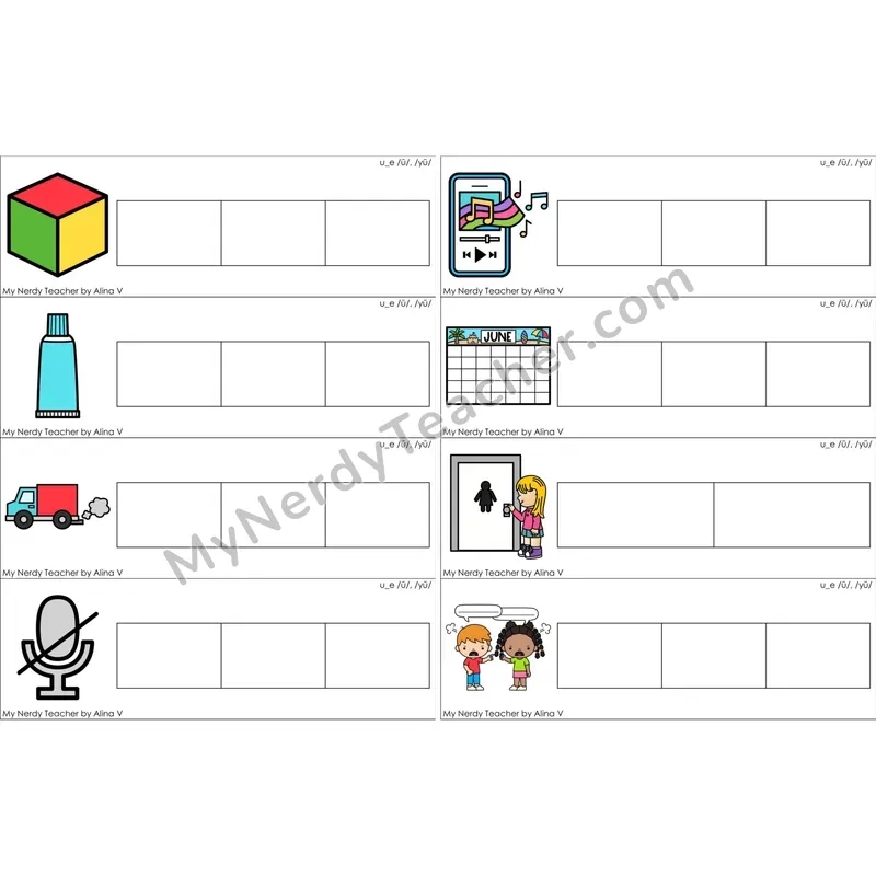 u_e (Long U VCe) Word Writing Strips (Color)
