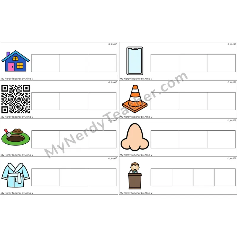 o_e (Long O VCe) Word Writing Strips (Color)