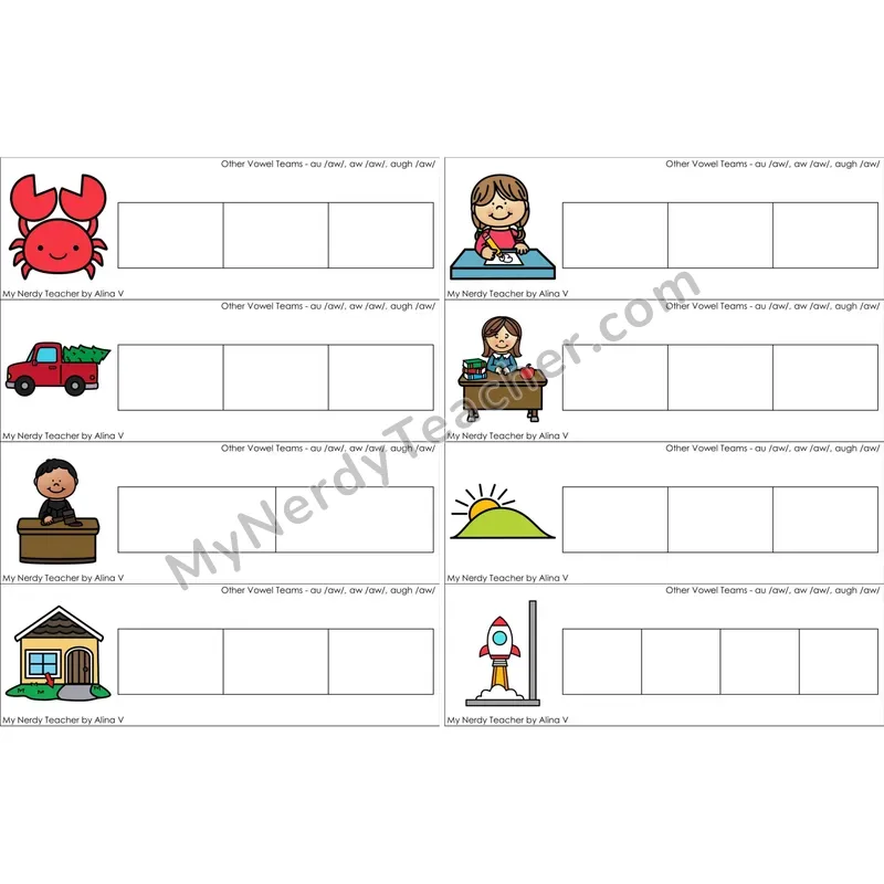 au, aw, augh Vowel Team Word Writing Strips (Color)