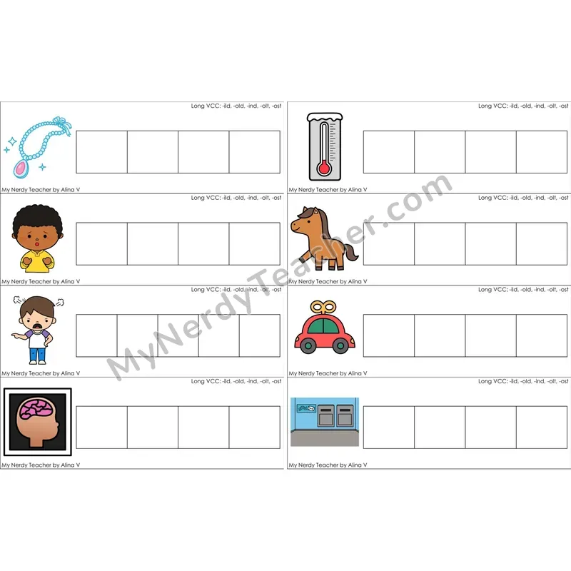 Long VCC (-ild, -old, -ind, -olt, -ost) Word Writing Strips (Color)