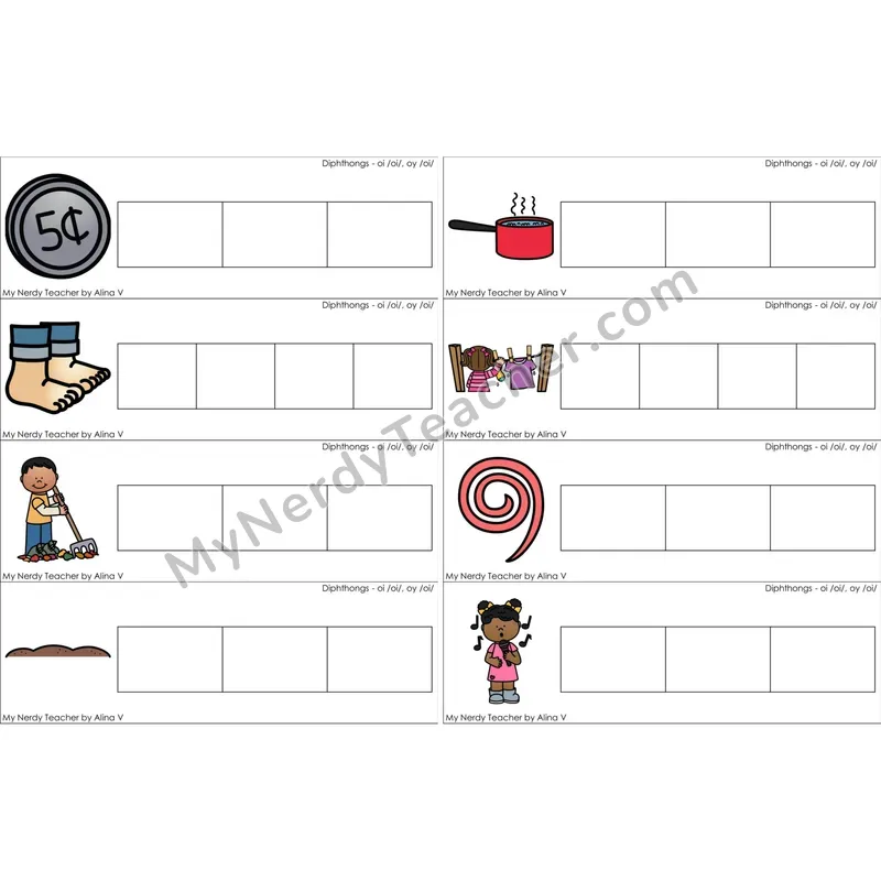 oi, oy Diphthong Word Writing Strips (Color)