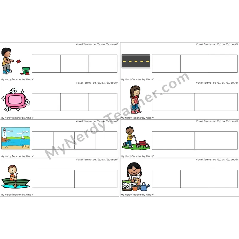 oa, ow, oe Vowel Team Word Writing Strips (Color)