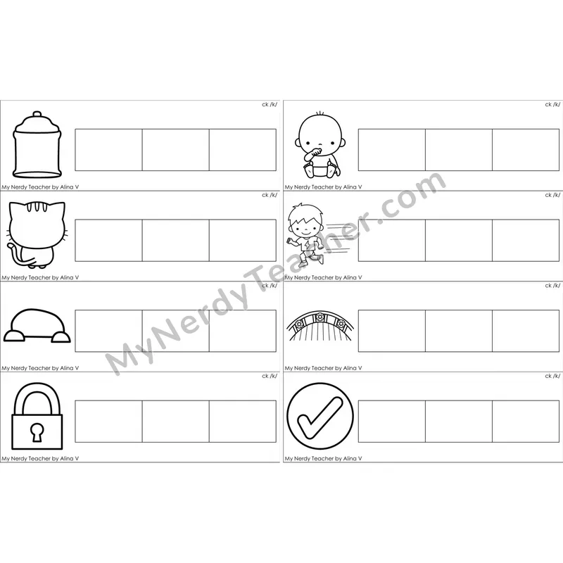 ck Digraph Word Writing Strips (Black and White)