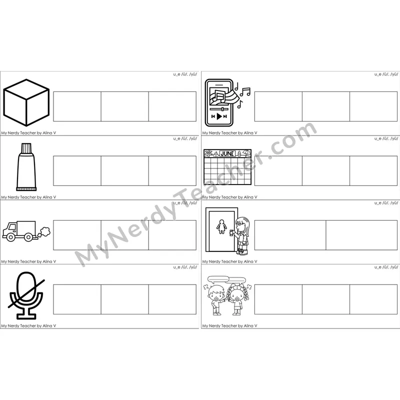 u_e (Long U VCe) Word Writing Strips (Black and White)