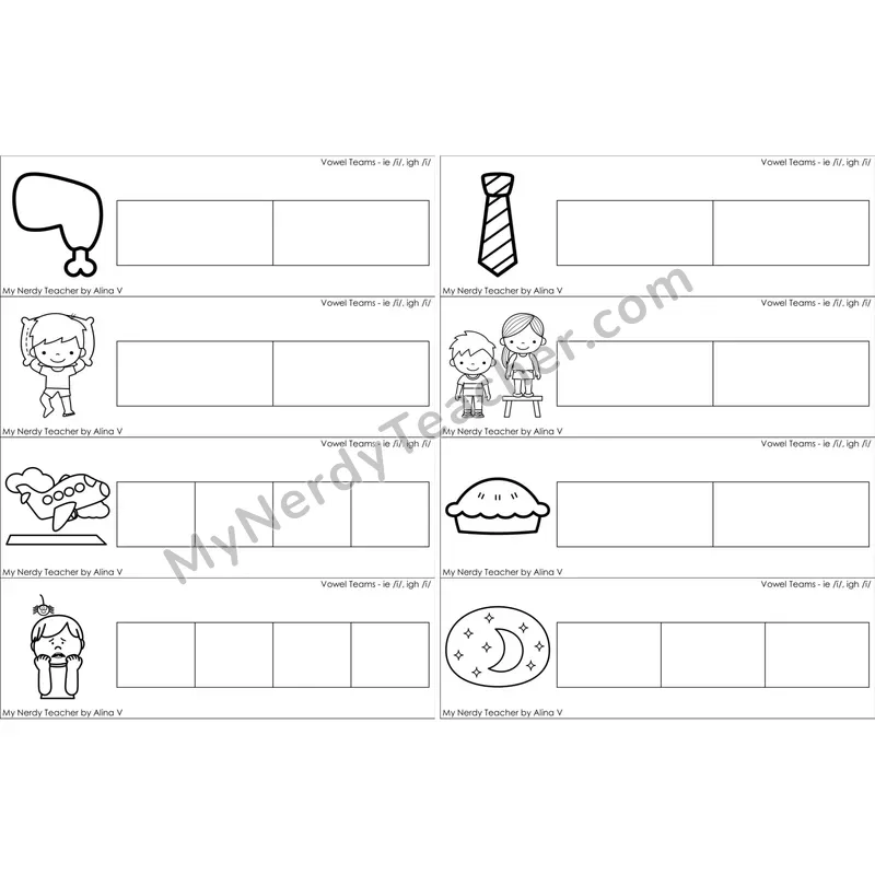 ie, igh Vowel Team Word Writing Strips (Black and White)