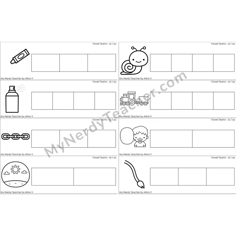 ai, ay Vowel Team Word Writing Strips (Black and White)